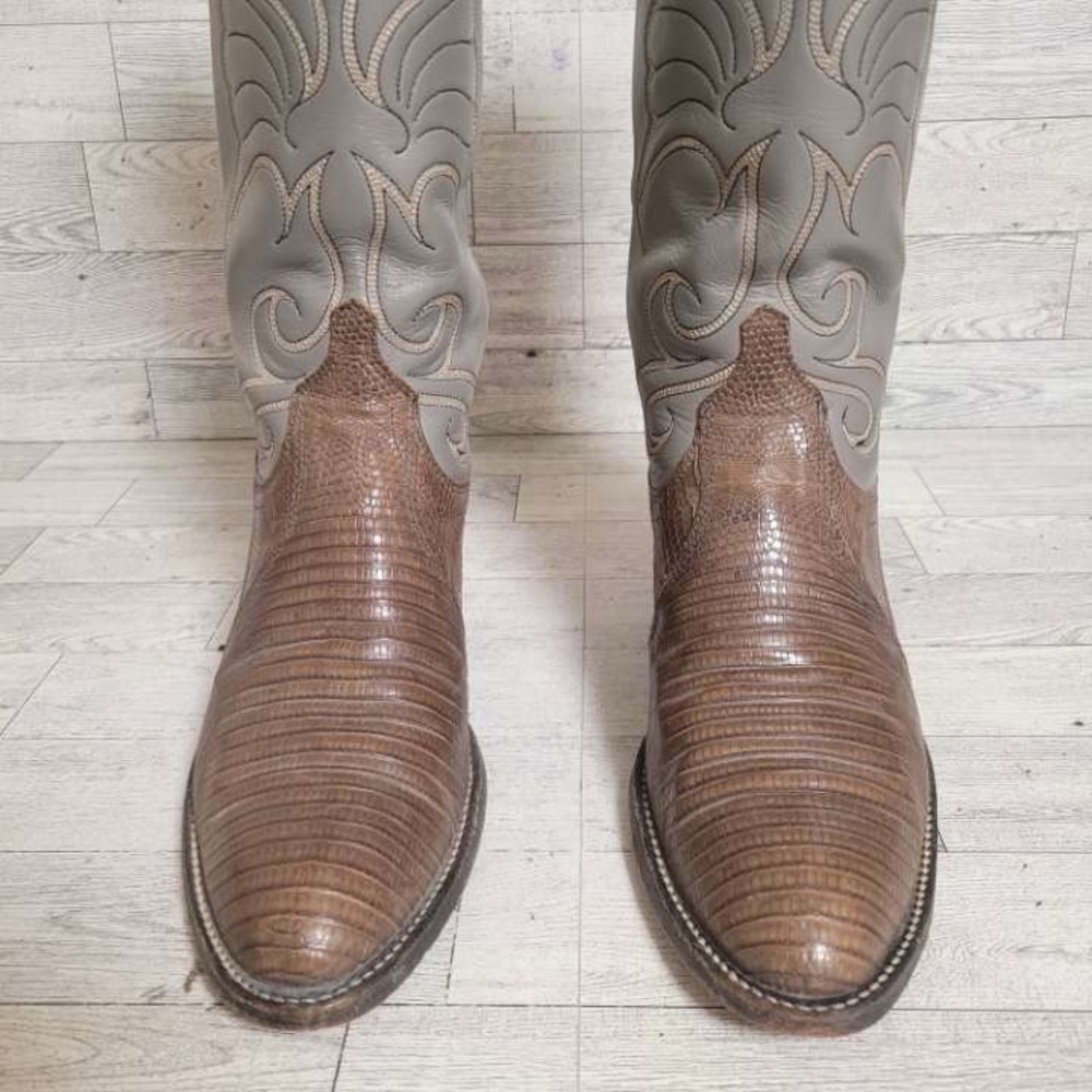 Vintage Dan Post Western Exotic Gray Lizard Leather Cowboy Boots Women’s 7 C - Picture 3 of 9